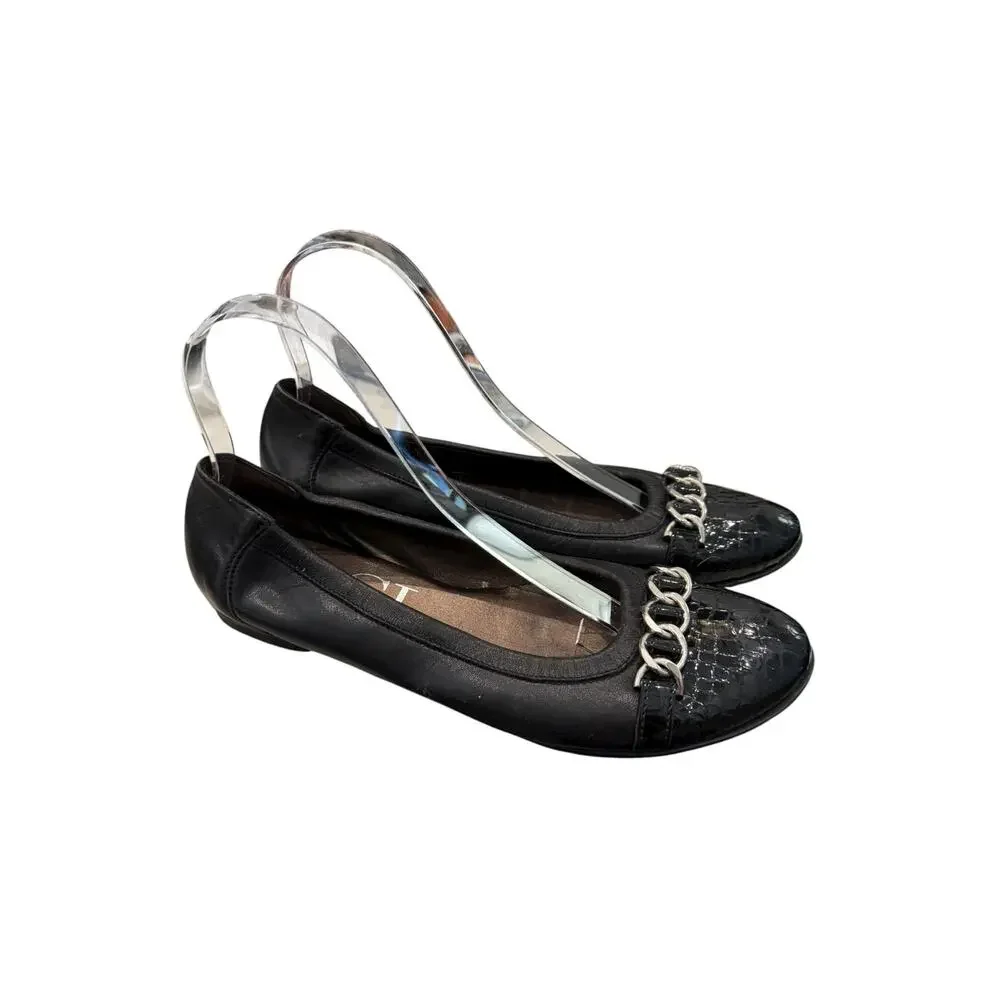AGL Black Leather Croc Cap Toe Chain Ballet Flats EU 39 US 9